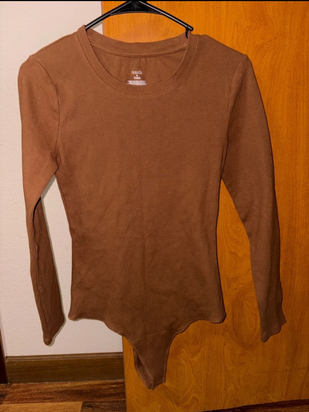 nuuds Long-Sleeve Brown Ribbed Bodysuit